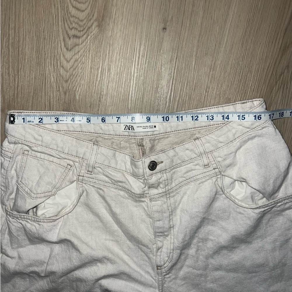 Zara Wide Leg Pants Women’s Size 14 Cotton Linen Relaxed Fit High Rise Neutral - Picture 4 of 15
